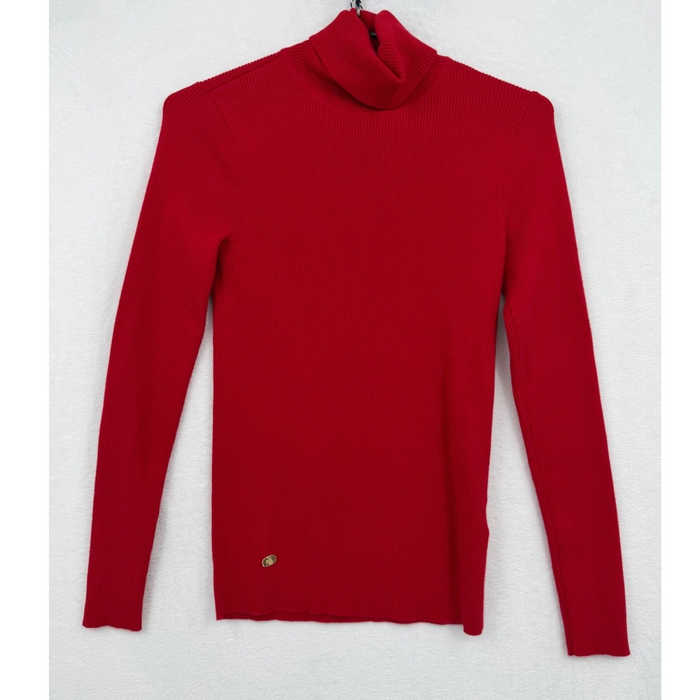 Lauren Ralph Lauren Red Ribbed Turtleneck Sweater M Long Sleeve Heritage Prep